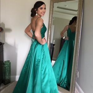 JVN by Jovani Emerald Green Satin Prom Dress